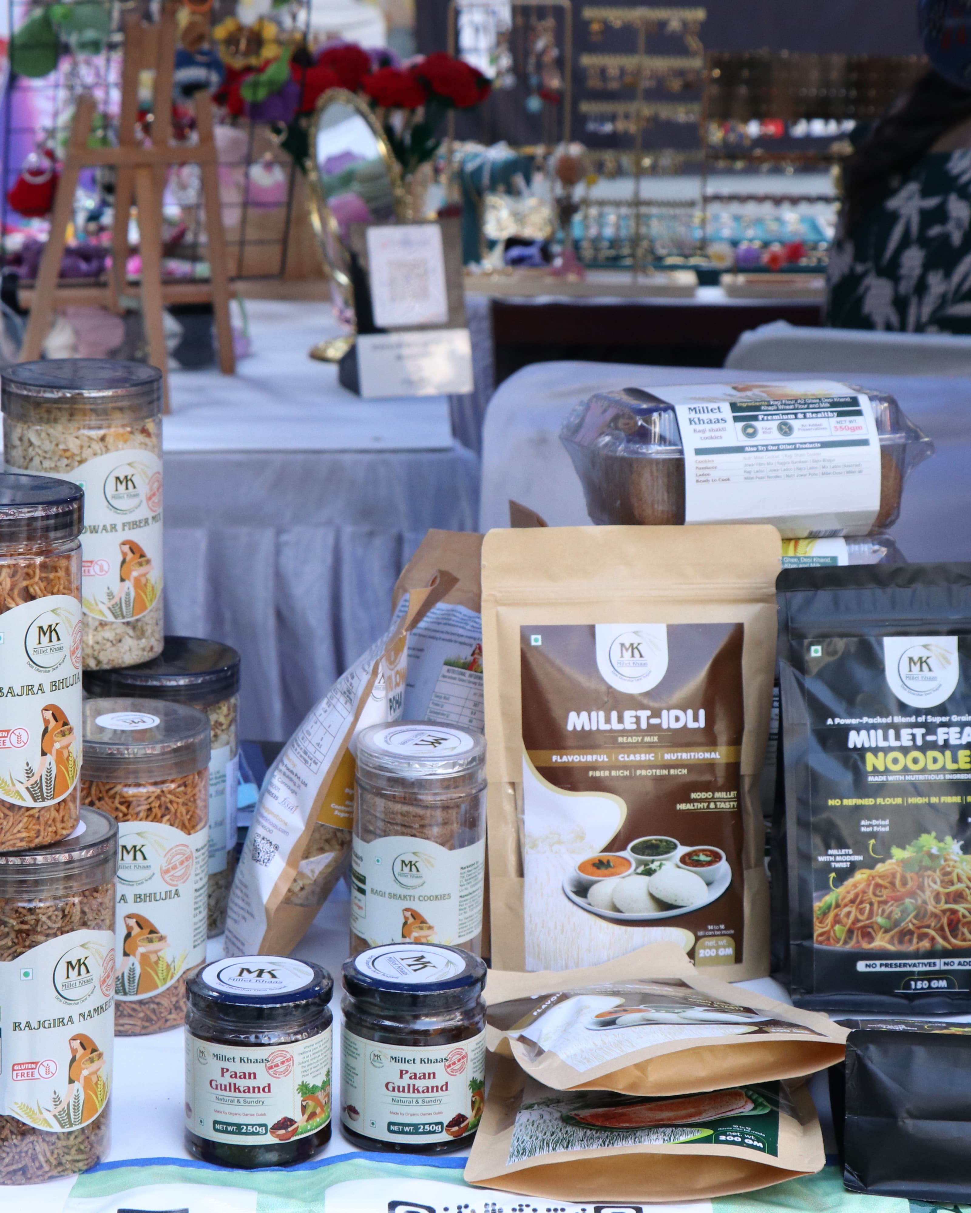 The full Millet Khaas range, jars and pouches ready to go